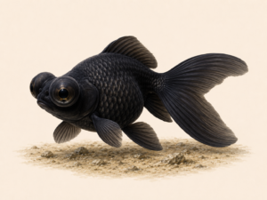 Natural-history-style illustration of the Black Moor (Carassius auratus).