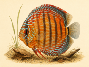 Natural-history-style illustration of the Discus (Symphysodon aequifasciatus).