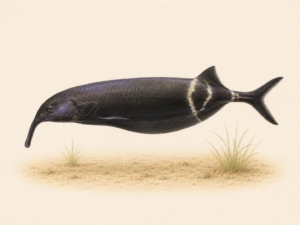 Natural-history-style illustration of the Elephantnose Fish (Gnathonemus petersii).