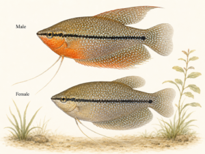 Natural-history-style illustration of the Pearl Gourami (Trichopodus leerii).