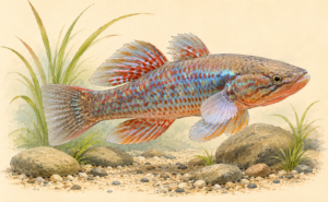Natural-history-style illustration of the Rainbow Snakehead Gudgeon (Giuris margaritaceus).