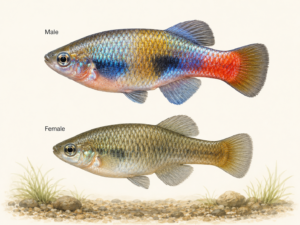 Natural-history-style illustration of the Redtail Splitfin (Xenotoca eiseni).