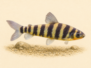 Natural-history-style illustration of the Black Banded Leporinus (Leporinus fasciatus).