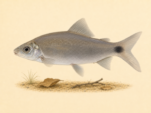 Natural-history-style illustration of the Distichodus engycephalus (Distichodus engycephalus).