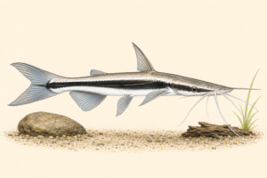 Natural-history-style illustration of the Lima Shovelnose (Sorubim lima).