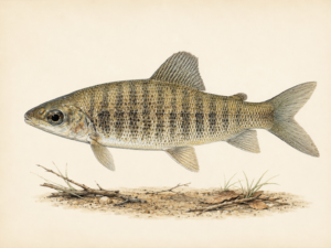 Natural-history-style illustration of the Sharktail Distichodus (Distichodus fasciolatus).