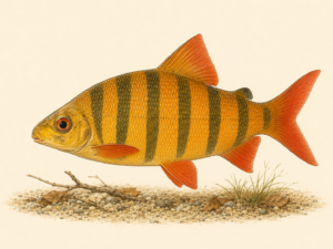 Natural-history-style illustration of the Sixbar Distichodus (Distichodus sexfasciatus).