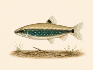 Natural-history-style illustration of the Green Dwarf Distichodus (Distichodus teugelsi).