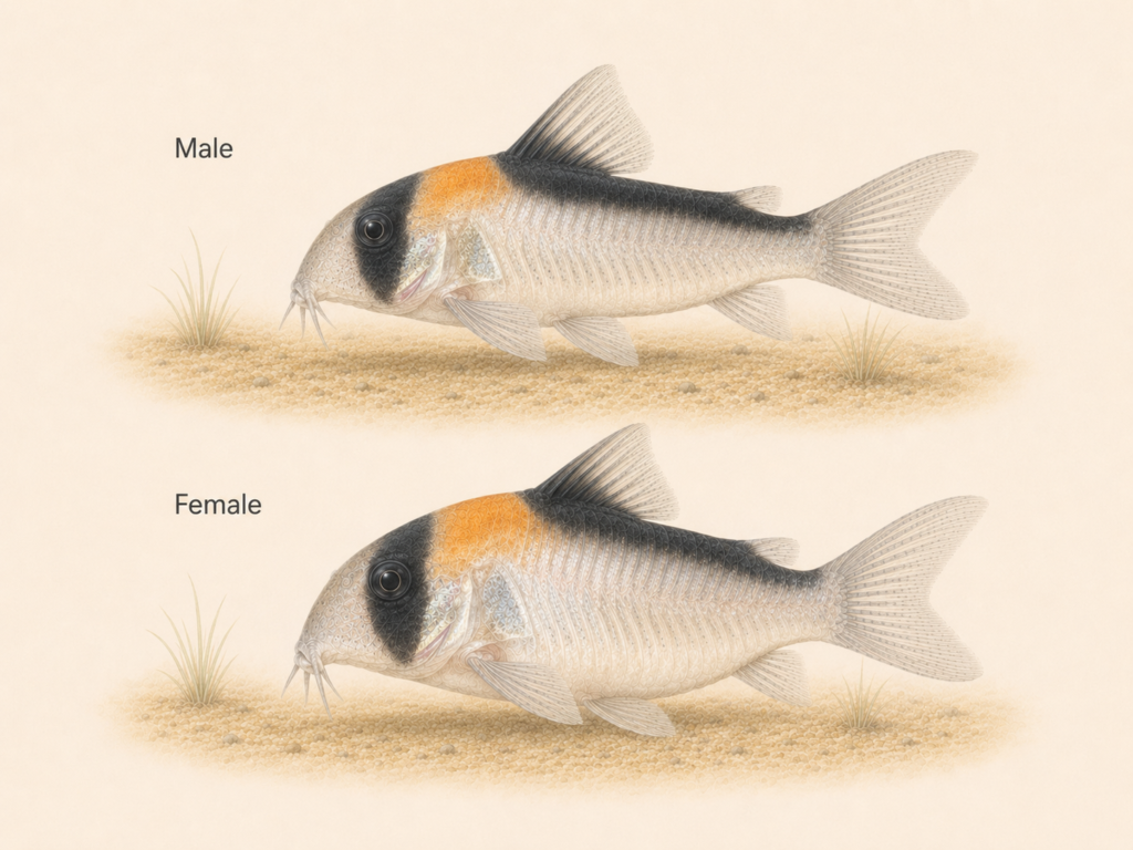 Natural-history-style illustration of the Adolfoi Corydoras (Corydoras adolfoi).
