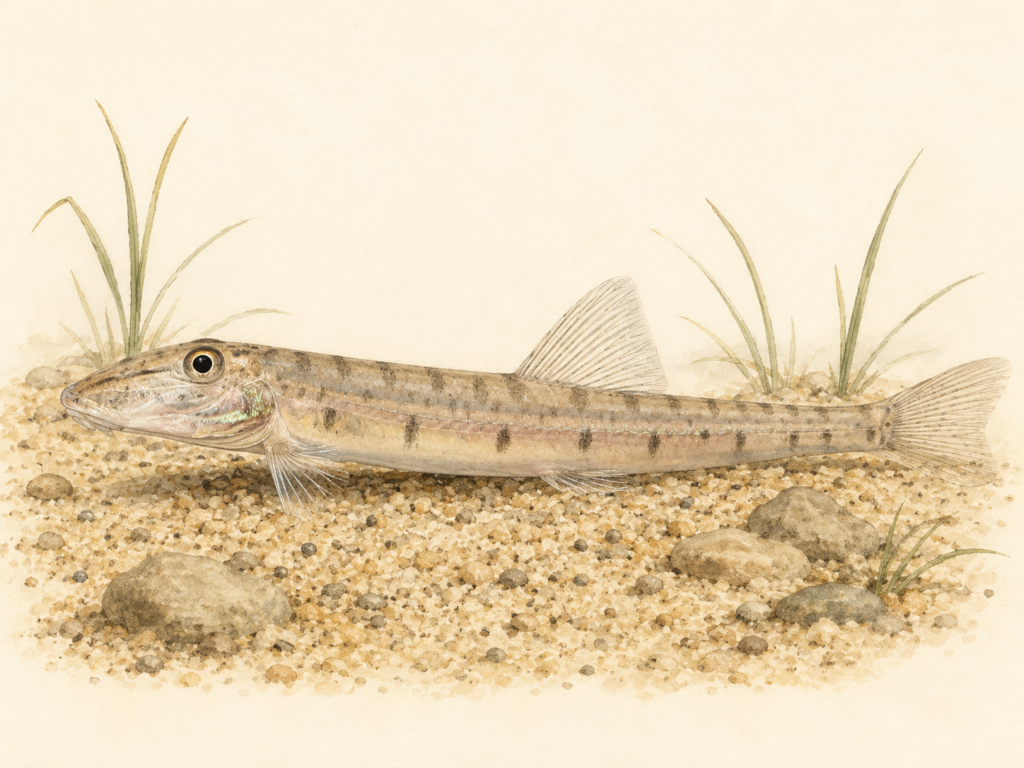 Natural-history-style illustration of the Horsefaced Loach (Acantopsis choirorhynchos).