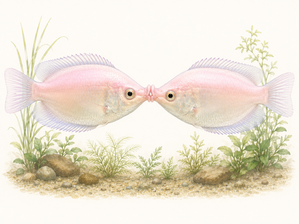 Natural-history-style illustration of the Kissing Gourami (Helostoma temminckii).