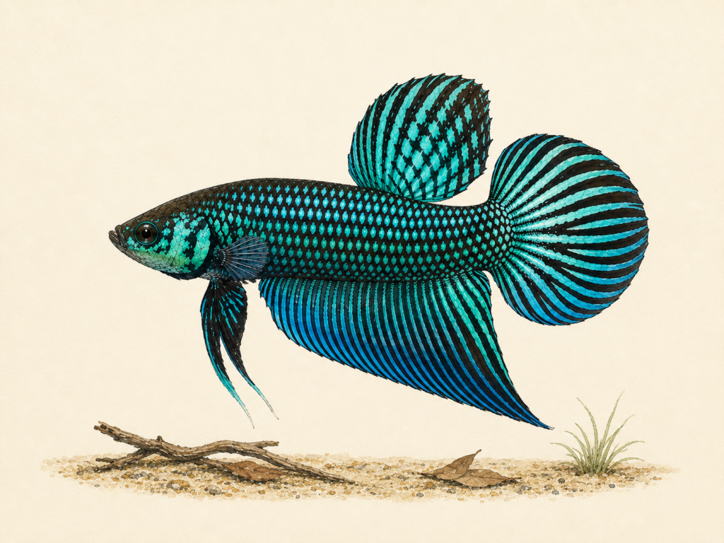 Natural-history-style illustration of the Betta mahachaiensis (Betta mahachaiensis).