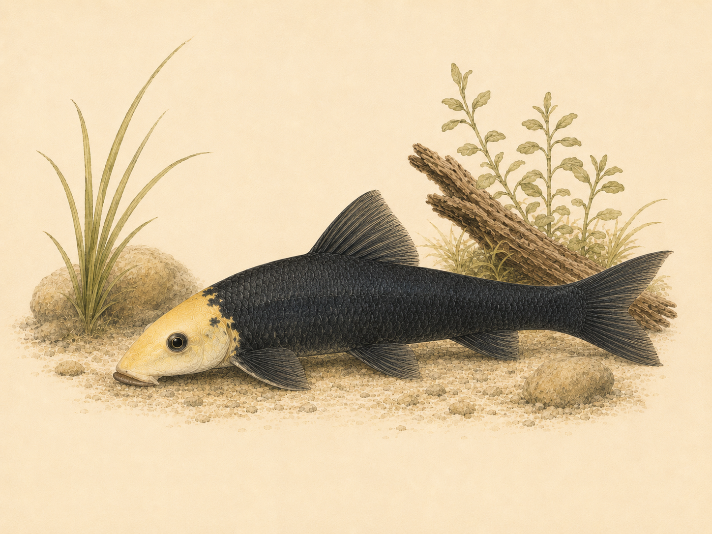 Black and Yellow Chinese Algae Eater