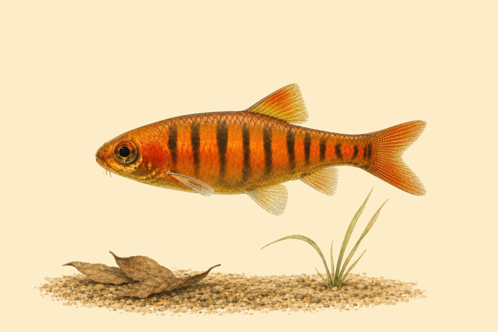 Natural-history-style illustration of the African Banded Barb (Barbus fasciolatus).