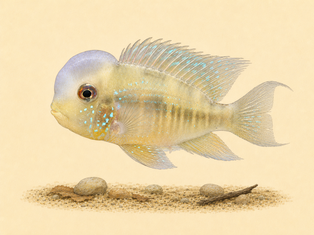 Natural-history-style illustration of the Paraguay Eartheater (Gymnogeophagus balzanii).