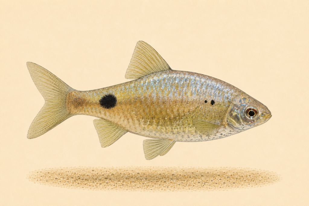 Natural-history-style illustration of the Ticto Barb (Pethia ticto).